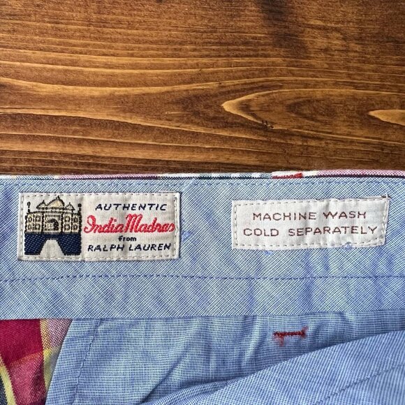 Polo Ralph Lauren Shorts Authentic Indian Madras plaid flat front chino size 32 - Picture 7 of 10